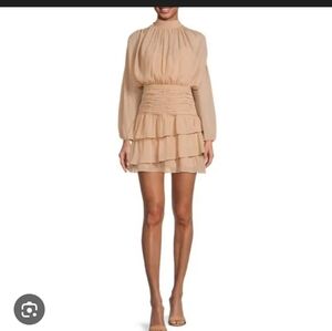 Gianni Bini Piper Ruched Chiffon Standing Band Collar Long Sleeve Tiered Dress 8